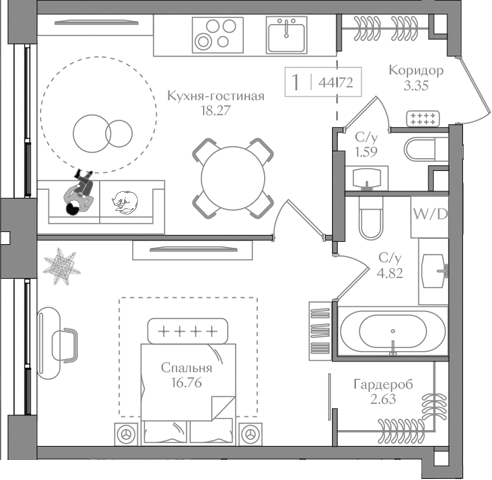 2-комн., 47.42 м², 8/13 этаж, ЖК «Преображенская площадь»