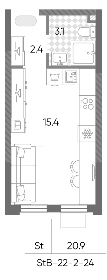 Студия, 20.9 м², 24/24 этаж, ЖК «Лучи»