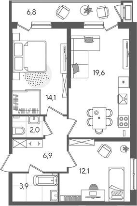 3-комн. квартира, 58.6 м² в ЖК Рекорд — фото 2