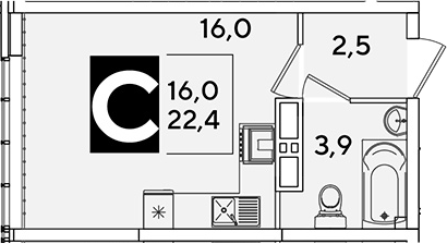 Студия квартира, 22.4 м² в ЖК Самолет — фото 2