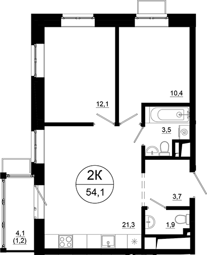 2-комн., 52.9 м², 24/24 этаж, ЖК «Союзный»