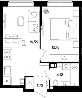 2-комн., 34.59 м², 7/8 этаж, ЖК «Парк Победы 3»