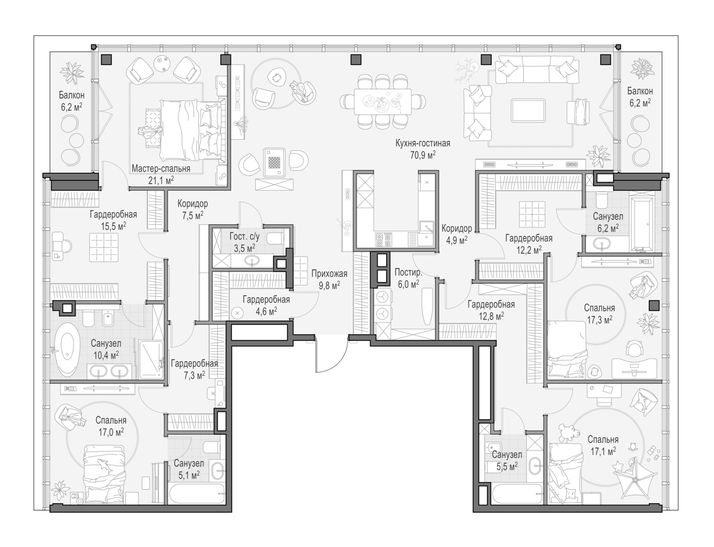 4+ комнаты, 259.8 м², 4/9 этаж, ЖК «Клубный квартал Фрунзенский»