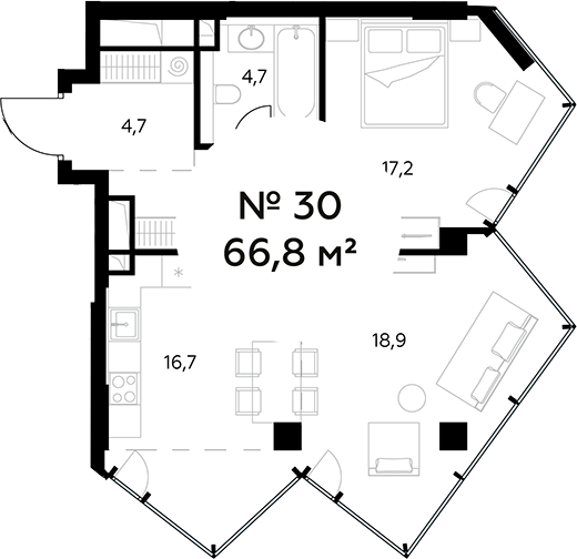 2-комн., 66.8 м², 8/27 этаж, ЖК «Монблан»