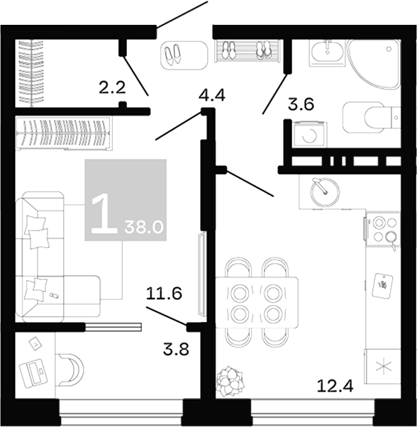 1-комн. квартира, 34.2 м² в ЖК Хозяин Морей — фото 2