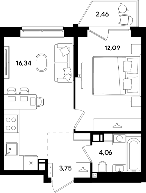 2-комн., 36.24 м², 4/9 этаж, ЖК «Парк Победы 3»