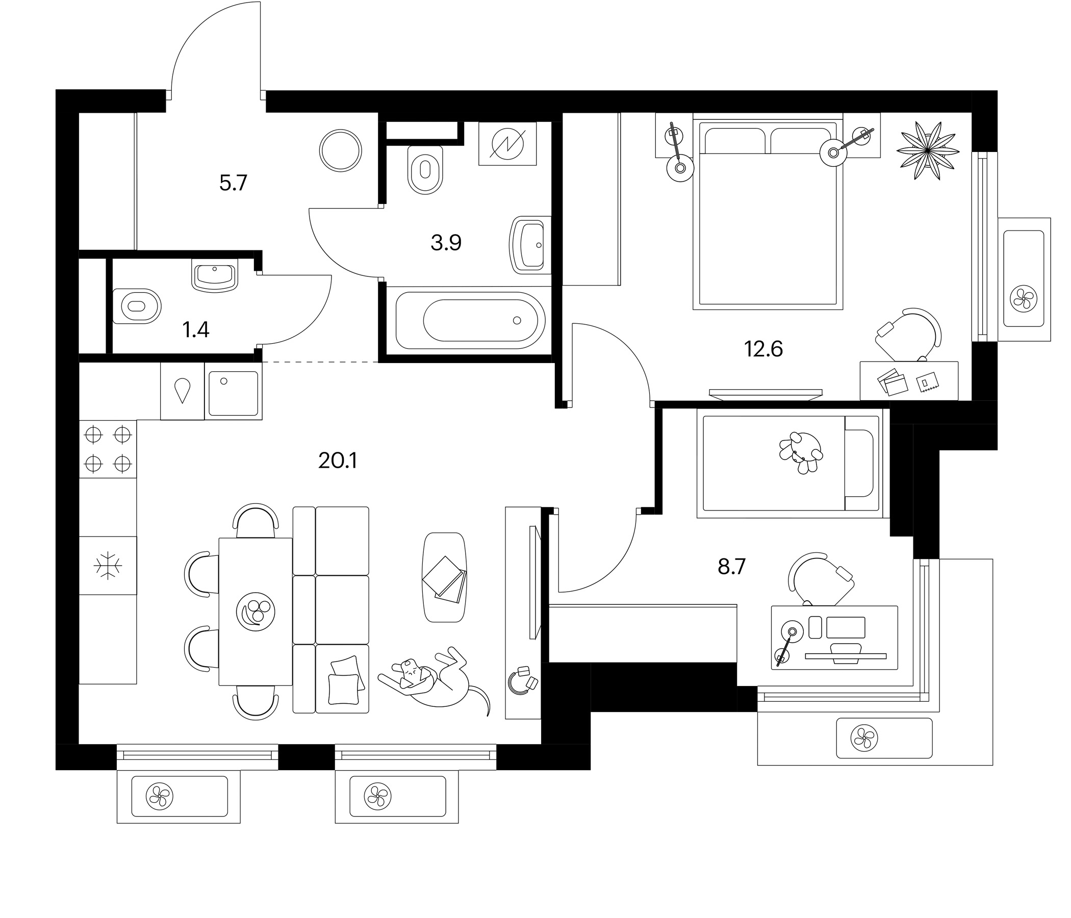 2-комн., 52.4 м², 14/25 этаж, ЖК «Белая Дача парк»