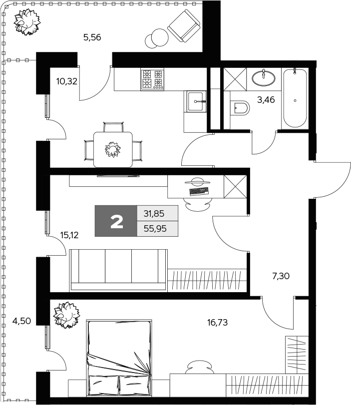 2-комн., 52.93 м², 10/10 этаж, ЖК «Ласточкино»