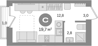 Студия, 18.7 м², 6/9 этаж, ЖК «Первый квартал. Вторая очередь»