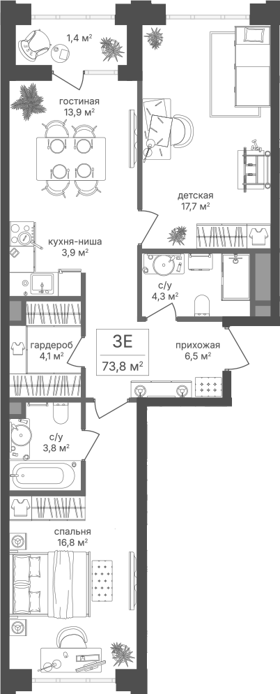 3-комн., 71 м², 8/18 этаж, ЖК «Михалковский»