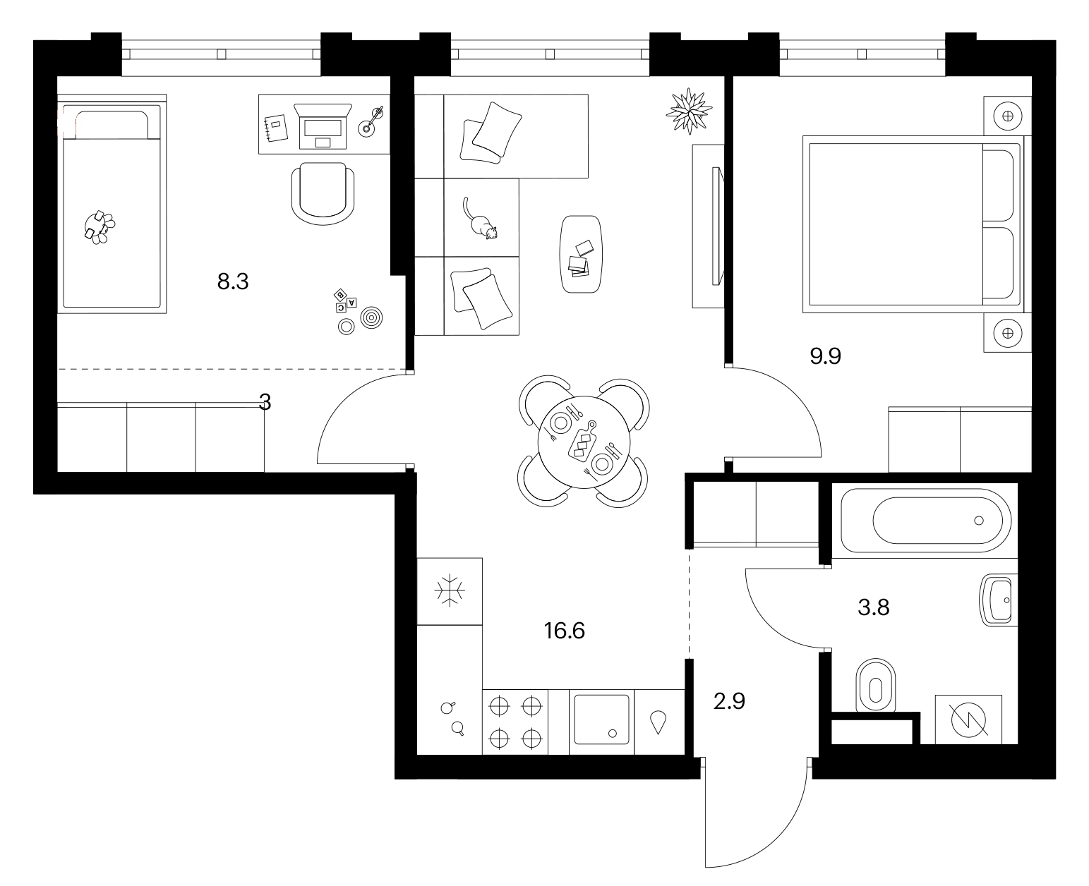 2-комн., 44.5 м², 3/29 этаж, ЖК «Москворечье»