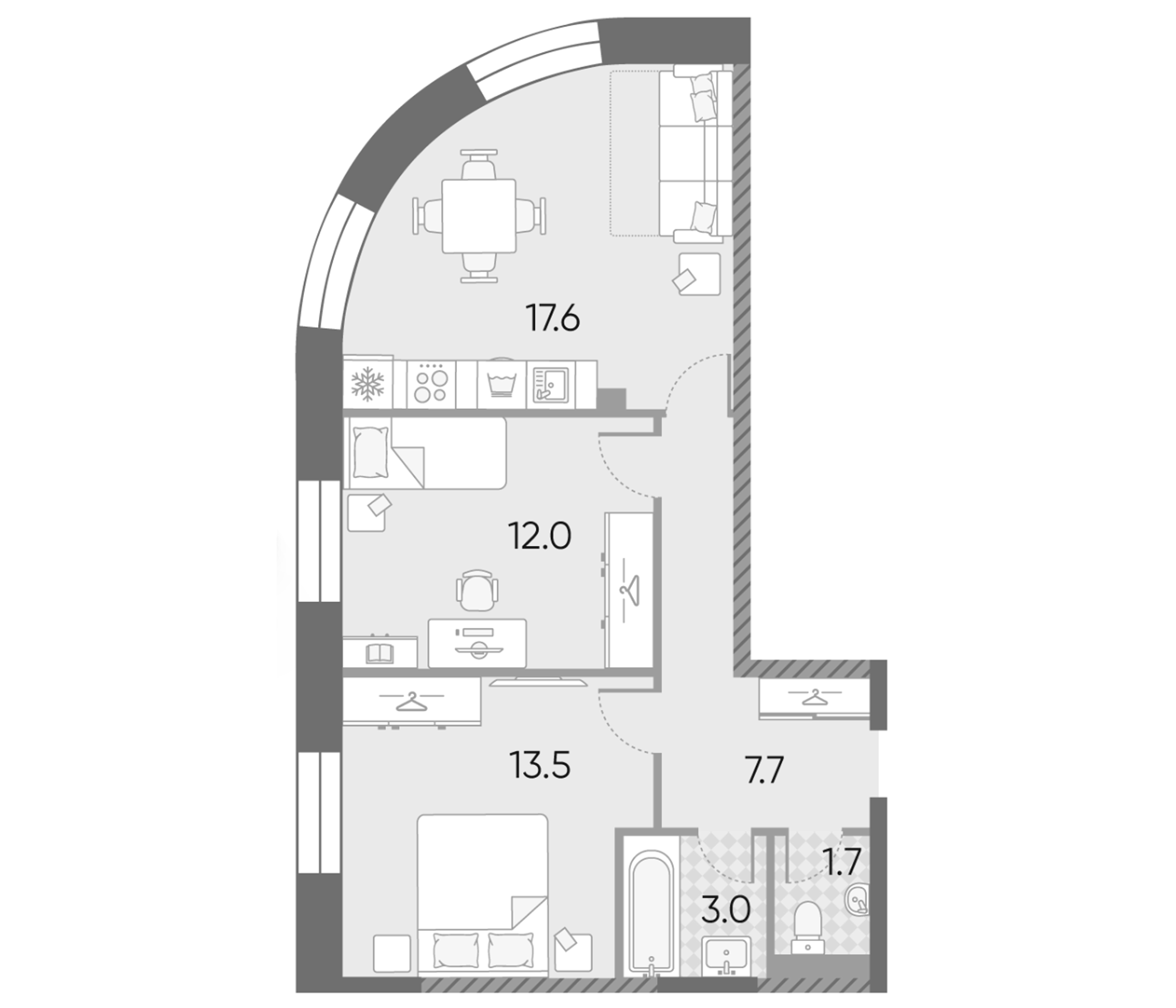3-комн., 55.5 м², 26/28 этаж, ЖК «ЗилАрт»