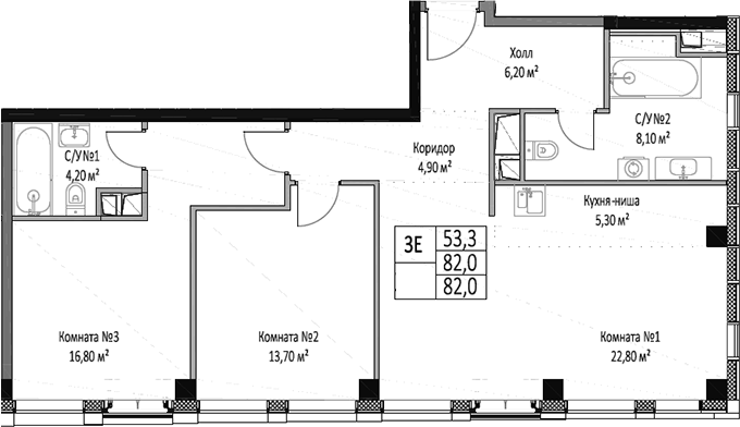 3-комн., 82 м², 19/27 этаж, ЖК «ЭМОУШН»