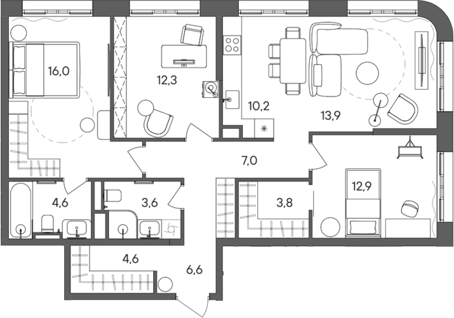 4+ комнаты, 95.5 м², 20/28 этаж, ЖК «СТОУН Сокольники»