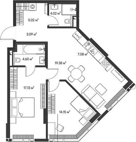 3-комн., 74.47 м², 35/47 этаж, ЖК «Джойс»