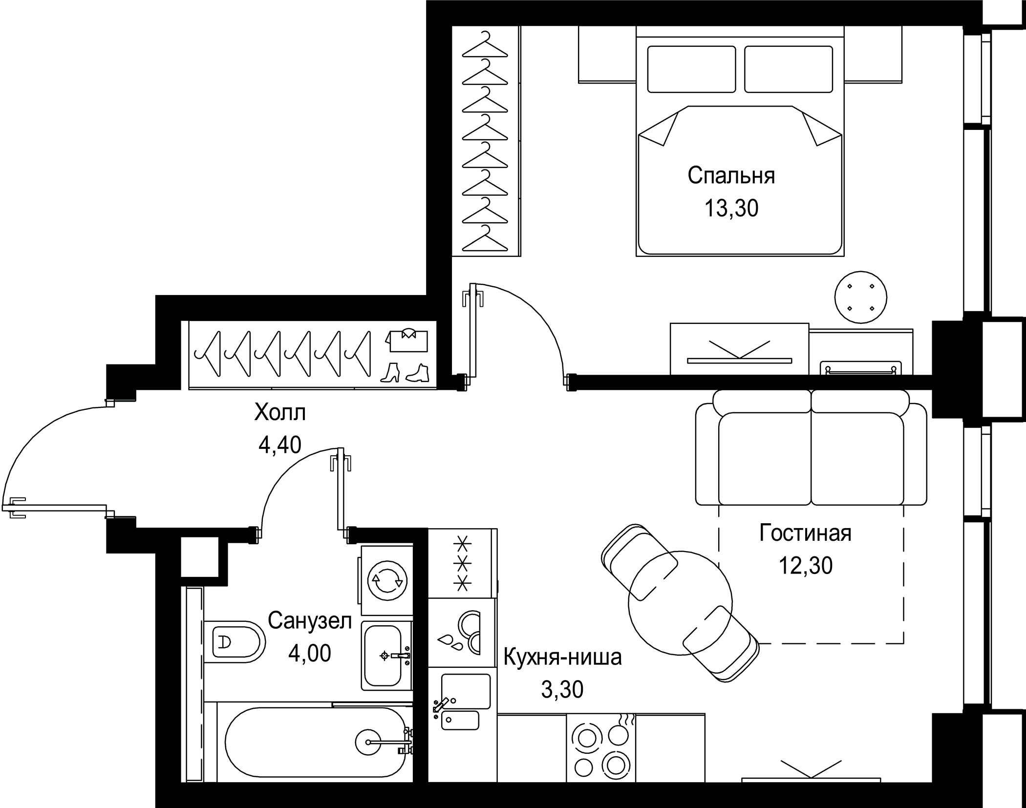 2-комн., 37.3 м², 15/28 этаж, ЖК «СИТИДЗЕН»
