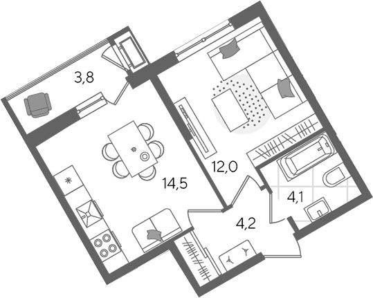 1-комн. квартира, 34.8 м² в ЖК Рекорд — фото 2