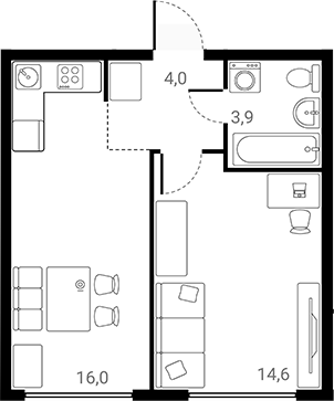 1-комн., 38.5 м², 8/25 этаж, ЖК «Лесная Коллекция»