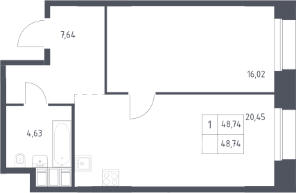 2-комн., 48.74 м², 22/23 этаж, ЖК «Тропарево Парк»