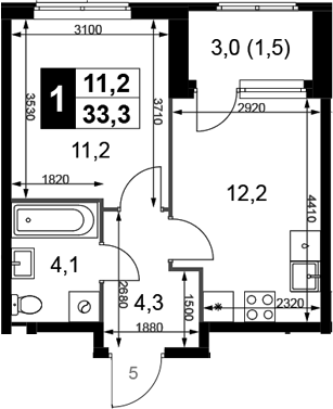 1-комн., 31.8 м², 8/10 этаж, ЖК «1-й Химкинский»