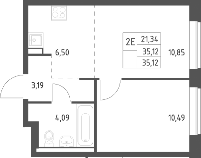 2-комн., 35.12 м², 5/12 этаж, ЖК «Новое Видное»