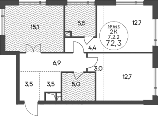 2-комн., 72.3 м², 2/14 этаж, ЖК «Клубный квартал КРЫЛАТСКАЯ 33»