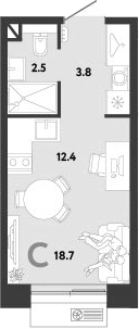 Студия, 18.7 м², 6/12 этаж, ЖК «Страна.Заречная»