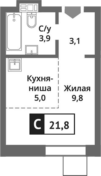 Студия, 21.8 м², 3/9 этаж, ЖК «Никольский квартал Отрада»
