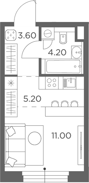 Студия, 24 м², 19/20 этаж, ЖК «Белый Град»