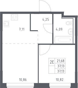 2-комн., 37.13 м², 17/17 этаж, ЖК «Прибрежный Парк»