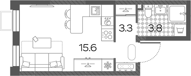 Студия, 22.7 м², 23/24 этаж, ЖК «Лучи»