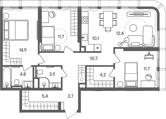 4+ комнаты, 92.5 м², 6/33 этаж, ЖК «СТОУН Сокольники»