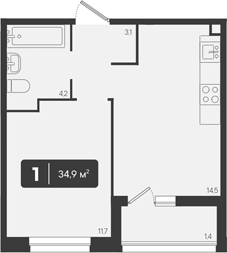 1-комн. квартира, 33.5 м² в ЖК Архитектор. ГК ЮгСтройИнвест — фото 2