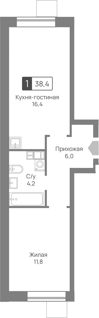 2-комн., 38.4 м², 7/9 этаж, ЖК «Лесная Отрада»