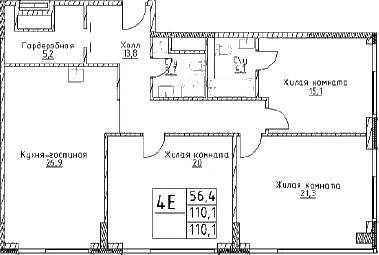 4+ комнаты, 110.1 м², 24/29 этаж, ЖК «Наметкин Тауэр»
