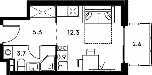 Студия, 22.2 м², 23/23 этаж, ЖК «Аквилон Сигнал»