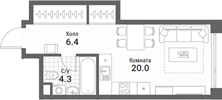 Студия, 30.7 м², 31/35 этаж, ЖК «Нагатино Ай-Лэнд»