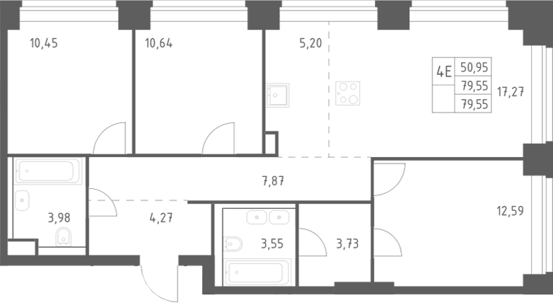 4+ комнаты, 79.55 м², 2/32 этаж, ЖК «НОВА»