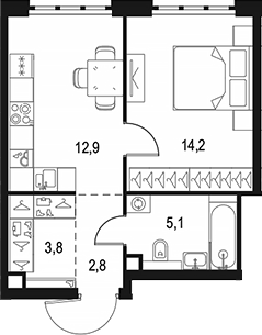 1-комн., 38.8 м², 30/49 этаж, ЖК «Левел Южнопортовая»