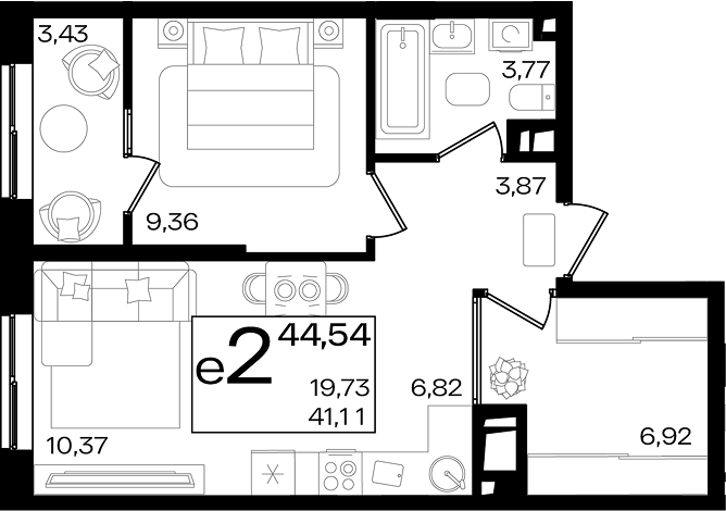 2-комн. квартира, 41.11 м² в ЖК Патрики — фото 3