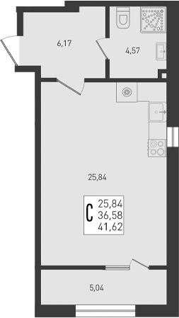 Студия квартира, 36.58 м² в ЖК Югге — фото 2