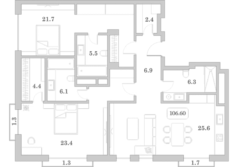 3-комн. квартира, 102.3 м² в ЖК Граф Толстой — фото 2
