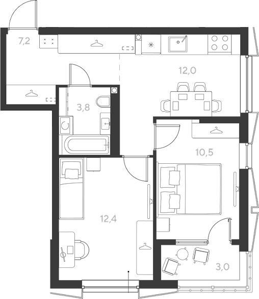 2-комн., 45.9 м², 2/9 этаж, ЖК «Ридз»