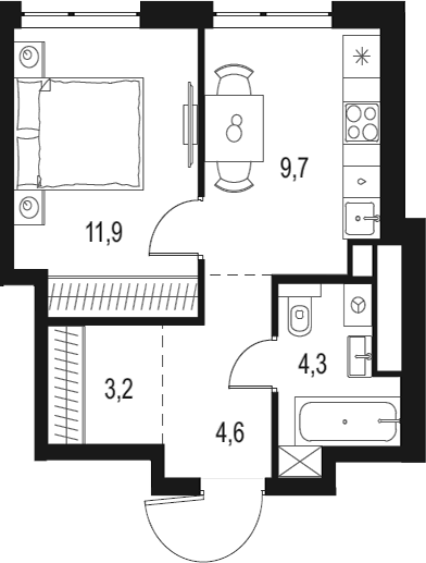 1-комн., 33.7 м², 40/42 этаж, ЖК «Левел Мичуринский»