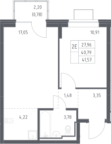 2-комн., 40.79 м², 6/12 этаж, ЖК «Богдановский лес»