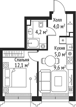 2-комн., 34.9 м², 46/59 этаж, ЖК «СЕТ»
