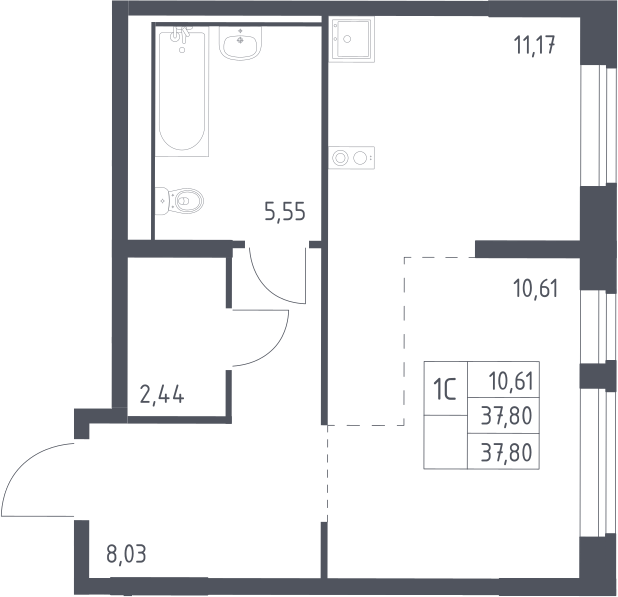 Студия, 37.8 м², 1/16 этаж, ЖК «Молжаниново»