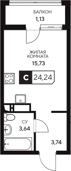 Студия квартира, 23.11 м² в ЖК Центральный. Гамма — фото 2