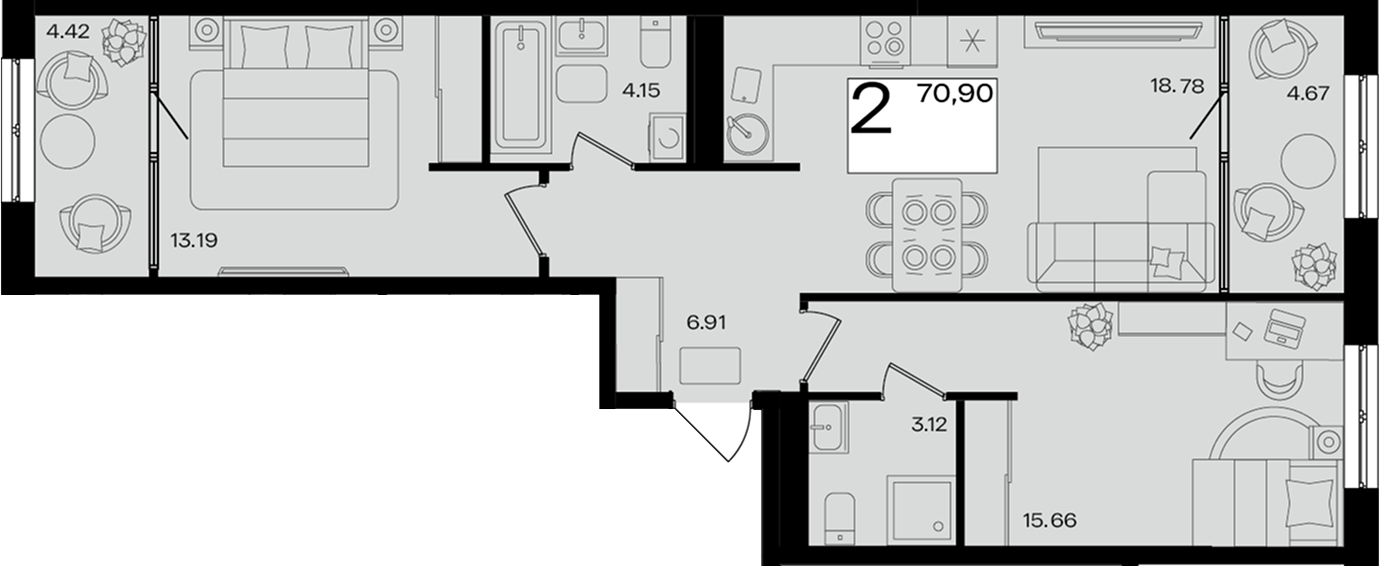 3-комн. квартира, 61.81 м² в ЖК Патрики — фото 2