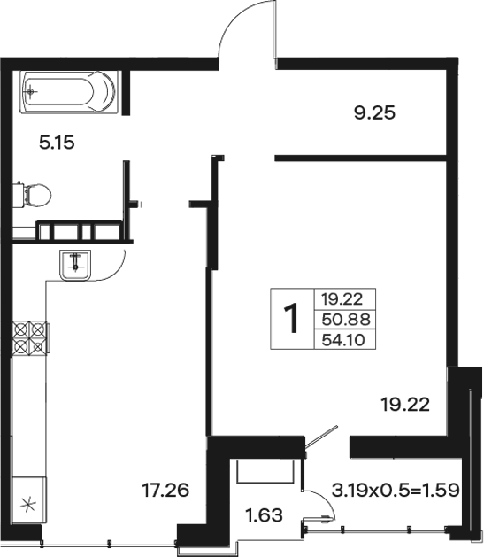 1-комн. квартира, 50.88 м² в ЖК Эндемик — фото 2